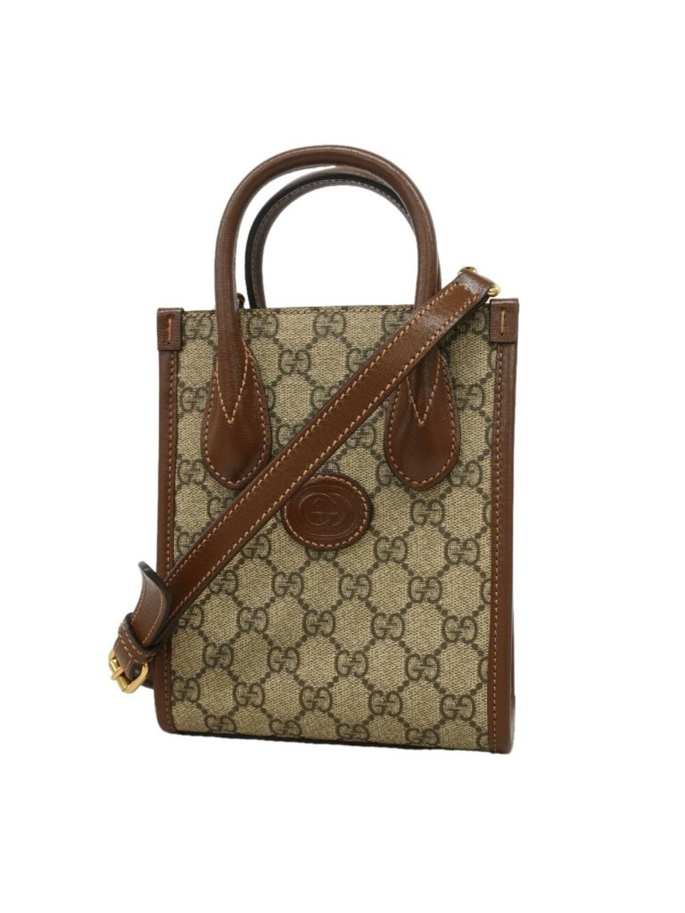 Gucci Handbag GG Supreme Interlocking G Brown Gold 2-Way Bag